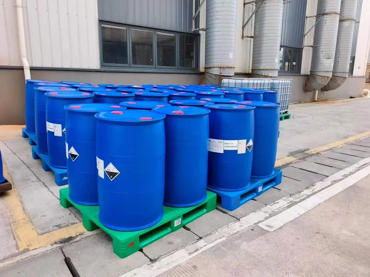 Palletised drums ready for loading